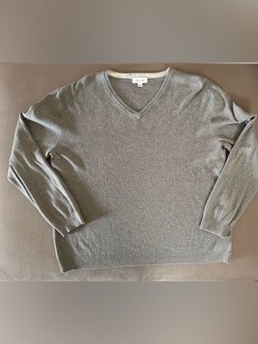 Calvin Klein V Neck Sweater Mens Large Gray Cotton modal flawed